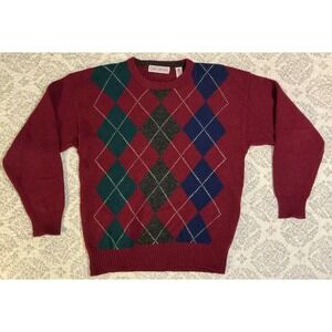 VTG John Ashford Mens Argyle XL Sweater Grandpa Red Green Blue Knit Long Sleeve